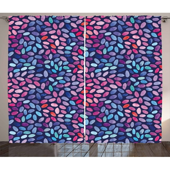 Ambesonne Grunge Curtains 2 Panel Set, Oval Watercolor Spots, 108" x 108", Violet Blue Multicolor