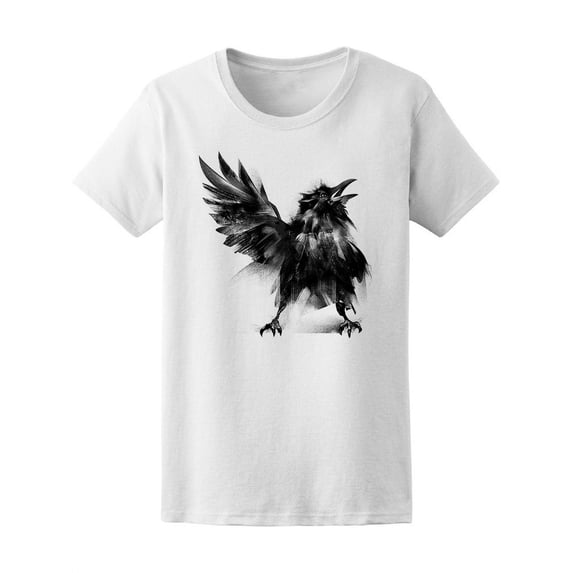 Grunge Dark Crow Sketch T-Shirt Women -Image by Shutterstock, Female x-Large
