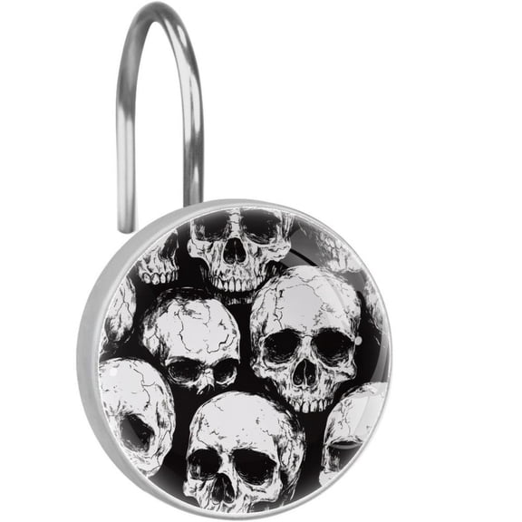 Grunge Dead Skulls Shower Curtain Hooks Round Crystal Glass, Set of 12 Shower Curtain Rings - Shower Hooks for Curtain Shower Rings