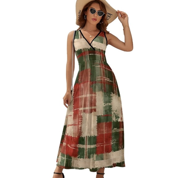 Grunge Distressed Christmas Plaid Dress Fashion Boho Beach Long Dresses Female Party Printed Maxi Dress