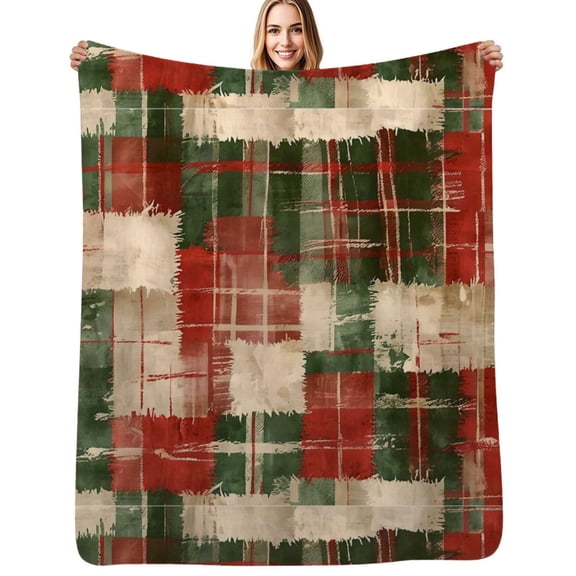 Grunge Distressed Christmas Plaid Flannel Blankets Soft Throw Blanket Winter Travel Office Outdoor Bedspread