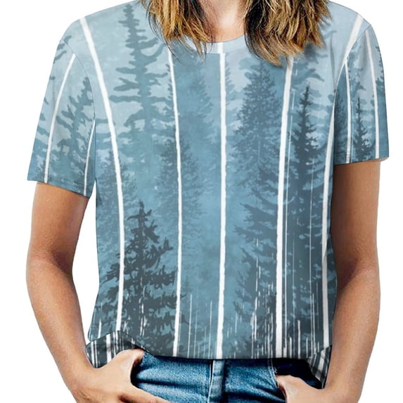 Grunge Dripping Turquoise Misty Forest Ruffle Short Sleeve T-Shirt V Neck Shirts Pattern Cute Tops Casual Tee Grunge Drip