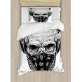 thumbnail image 1 of Grunge Duvet Cover Set, Gothic Skull with Bandanna and Headphones Musical Dead Man Illustration, Decorative 2 Piece Bedding Set with 1 Pillow Shams, Twin Size, Pale Grey Black, by Ambesonne, 1 of 3