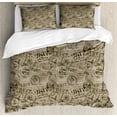 thumbnail image 1 of Grunge Duvet Cover Set Queen Size, Nostalgic Pins from Different Countries Uniform Style Graphic Design Pattern, Decorative 3 Piece Bedding Set with 2 Pillow Shams, Tan Army Green, by Ambesonne, 1 of 3