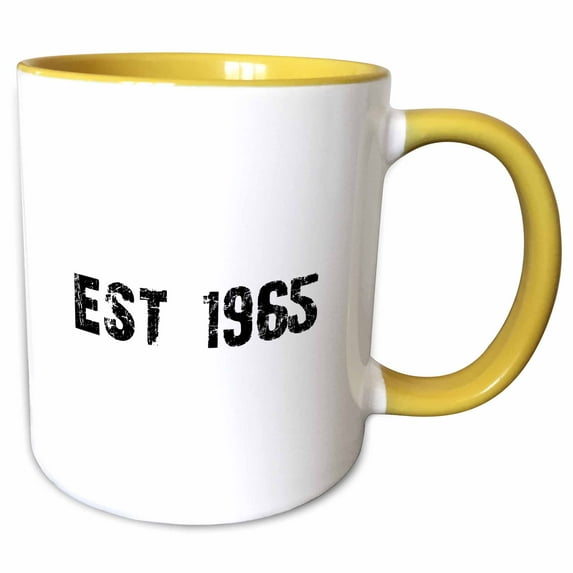 3drose, Grunge Est Established in 1965 - Sixties Baby Born Child of the 1960s - Personal Custom Birth Year, 11oz Two-tone Yellow Mug