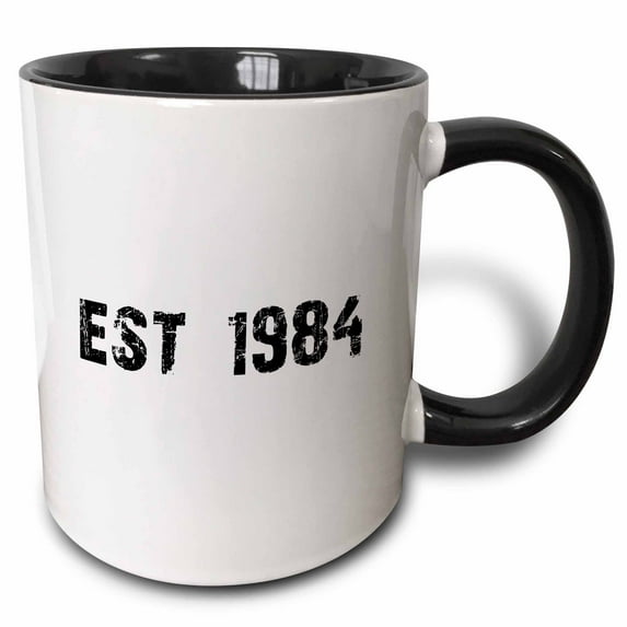 3drose, Grunge Est Established in 1984 - Eighties Baby Born Child of the 1980s - Personal Custom Birth Year, 11oz Two-tone Black Mug