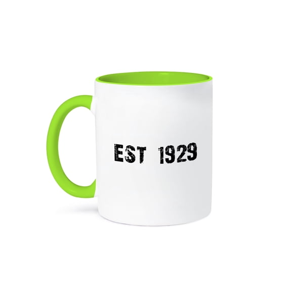 3dRose, Grunge Est Established in 1929 - Twenties Baby Born Child of the 1920s - Personal custom birth year, 15oz Two-Tone Green Mug