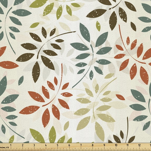Ambesonne Grunge Fabric by the Yard Upholstery, Vintage Falling Leaves, 3 Yards, Multicolor