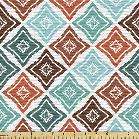 Grunge Fabric by the Yard, Hand Drawn Style Mosaic Weathered Motifs Bohemian Shapes in Pastel Retro Colors, Decorative Upholstery Fabric for Sofas and Home Accents, 1 Yard, Multicolor by Ambesonne
