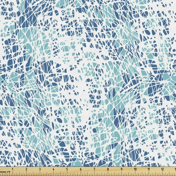 Ambesonne Grunge Fabric by the Yard Upholstery, Pastel Blueish Chaos Stripes, 10 Yards, Pale Blue White