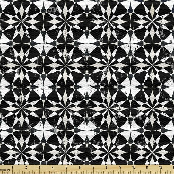 Ambesonne Grunge Fabric by the Yard Upholstery, Sketchy Vintage Circular, 10 Yards, Charcoal Grey Champagne