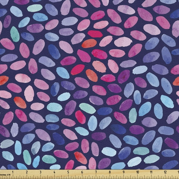 Ambesonne Grunge Fabric by the Yard Upholstery, Oval Watercolor Spots, 10 Yards, Violet Blue Multicolor