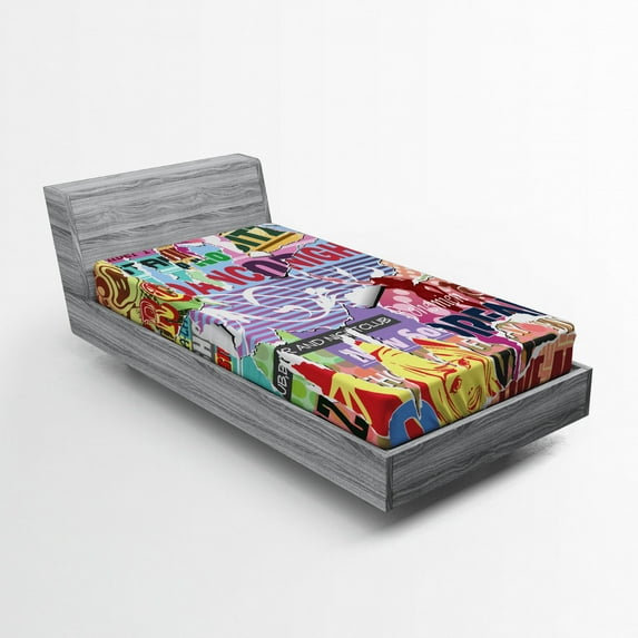 Ambesonne Vintage Fitted Sheet, Old Torn Poster Effect, Twin XL Size, Yellow Blue