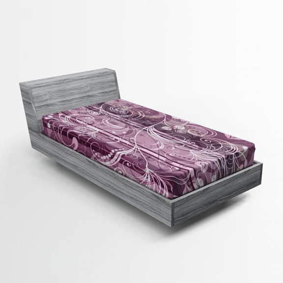 Ambesonne Lilac Fitted Sheet, Flowers Leaves Retro, Twin Size, Lilac