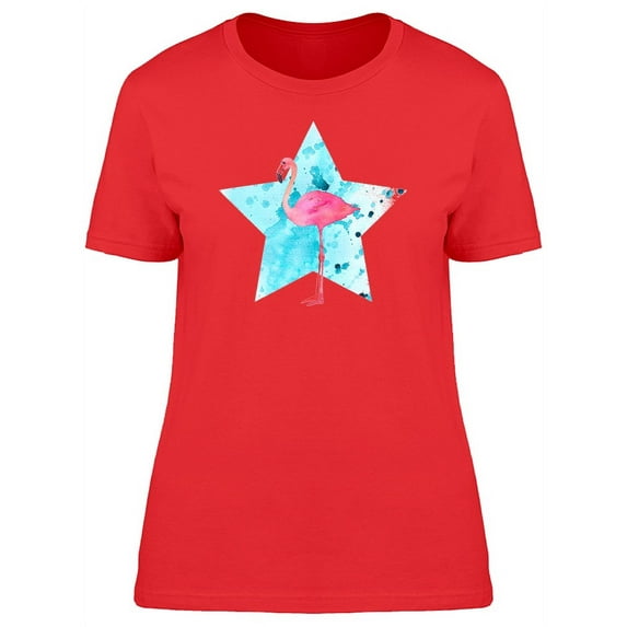 Grunge Flamingo Watercolor Star T-Shirt Women -Image by Shutterstock, Female Large