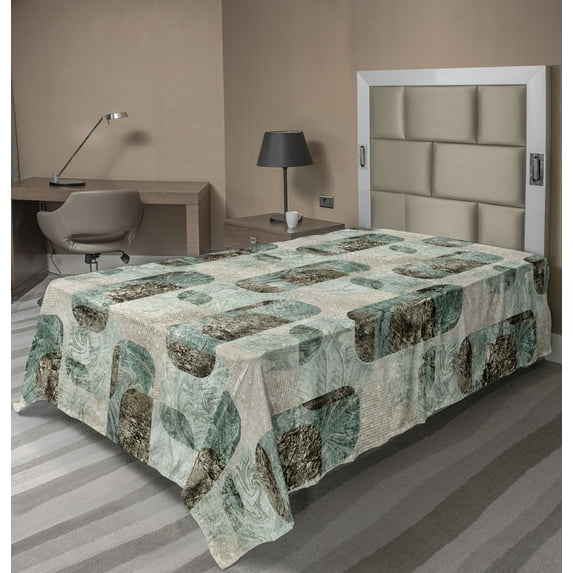 Ambesonne Grunge Flat Bedding Sheet Soft Top Sheet, Bohemian Rectangular Forms, Twin, Laurel Green Dark Brown