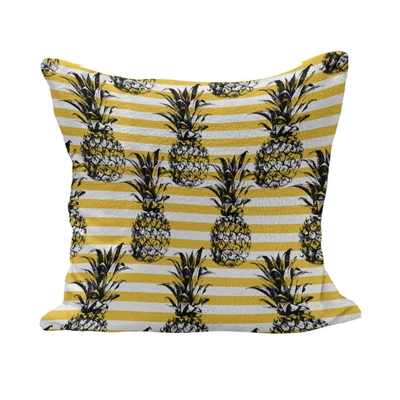 Grunge Fluffy Throw Pillow Cushion Cover, Retro Striped Background Pineapple Vintage Hippie Graphic, Decorative Square Accent Pillow Case, 26" x 26", Black and Earth Yellow, by Ambesonne