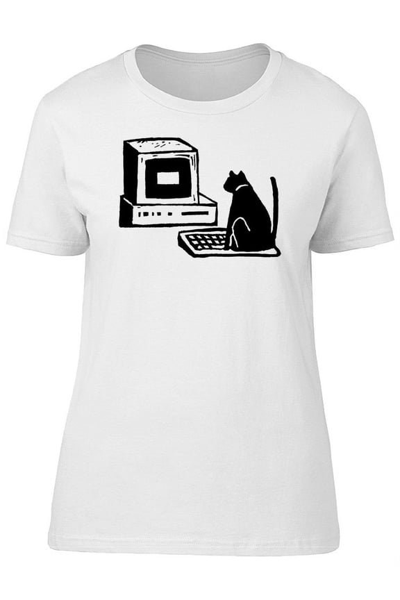 Grunge Funny Cat In Computer T-Shirt Women -Image by Shutterstock, Female x-Large