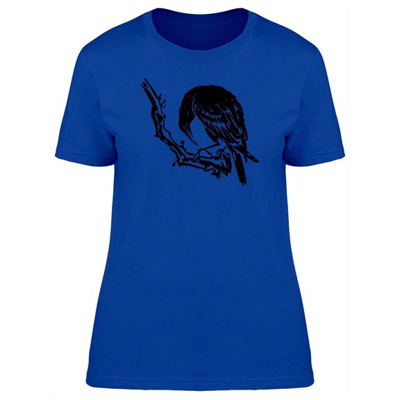 Grunge Gothic Crow Sketch T-Shirt Women -Image by Shutterstock, Female Medium