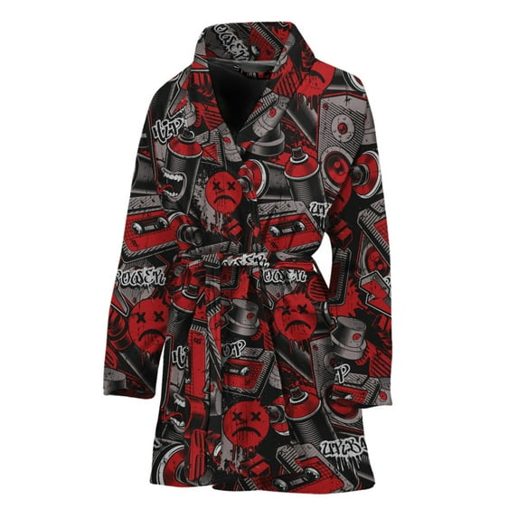 Grunge Graffiti Pattern Women Bathrobe One Size Univeral Fits, Graffiti Art Style Fashion Lightweight Plush Fleece Long Robe For Women