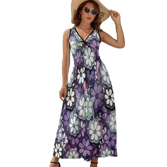 Grunge Graphic Flower Pattern Dress Fashion Boho Beach Long Dresses Female Party Printed Maxi Dress