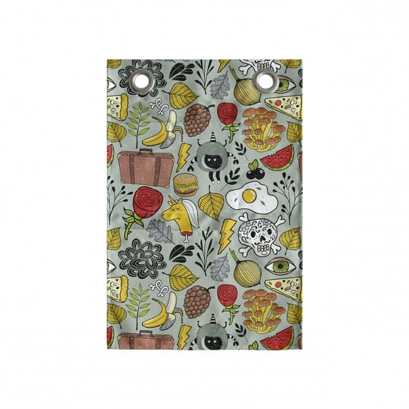 Grunge Hanging Pocket Organizer, Various Skull Omelet Watermelon Onion Mushroom Cooking Eye Banana Food Illustration, Printed Polyester Storage Bag with Pockets, 14" x 20", Multicolor