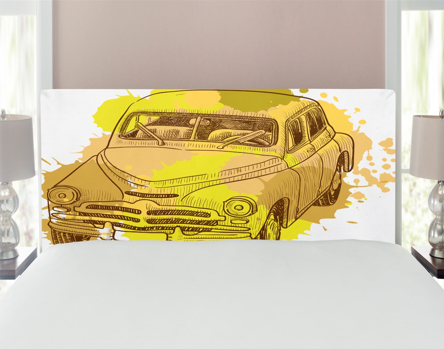 Grunge Headboard, Retro Car with Digital Grunge Torn Splash Dirty