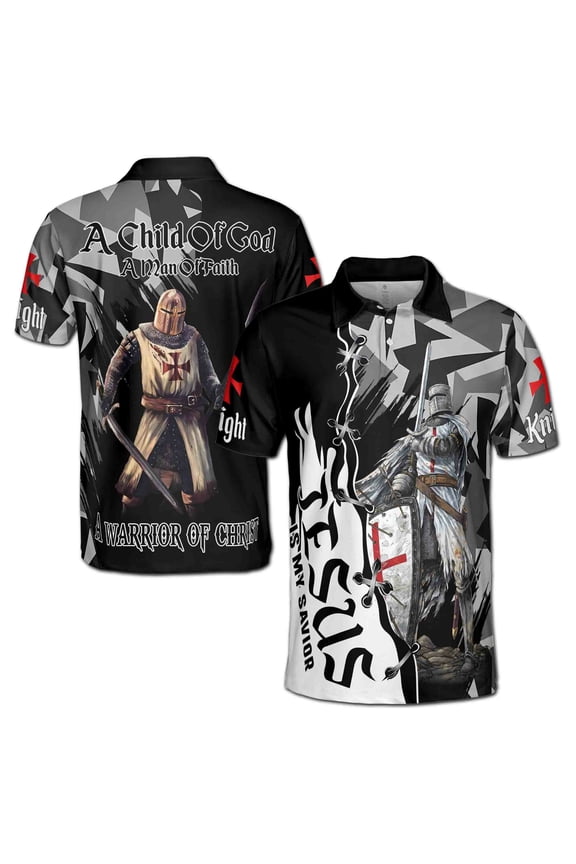 Grunge Knight Temple A Warrior Of Christ Men's Polo Shirt S-5XL