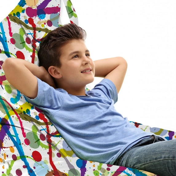 Grunge Lounger Chair Bag, Colorful Ink Splatters Creative Inspiration Stained Dirty Messy Display, High Capacity Storage with Handle Container, Lounger Size, Multicolor, by Ambesonne