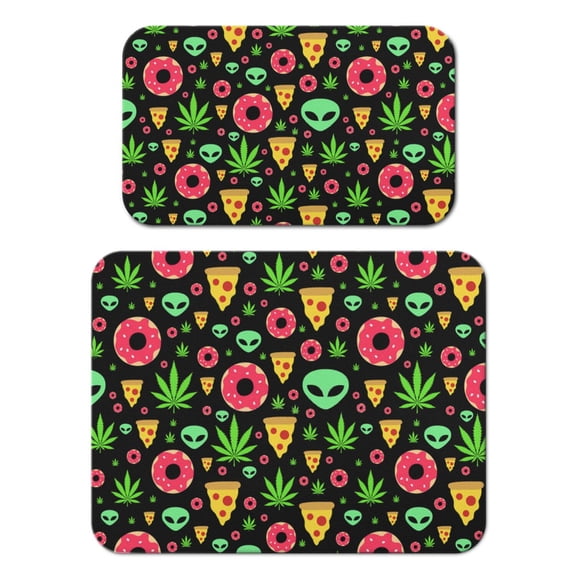 Grunge Marijuana Leaf Coffee Mat Set 2pcs Absorbent Non-Slip Mats for Espresso Machine, Urban Street Style