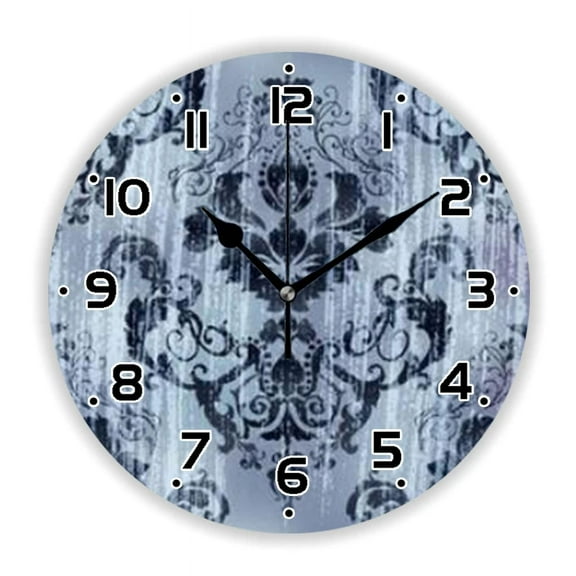 Grunge Nature Damask Floral Pattern Victorian Baroque Wall Clock for Living Room Kitchen Bedroom Antique Royal Wall Watch Decor(10 Inch)