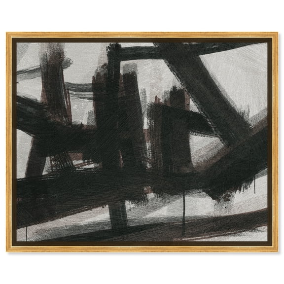 Grunge Outlines Modern Earth Tone Abstracts Canvas Wall Art by Art Remedy, Gold Floater Frame, 45"x36"