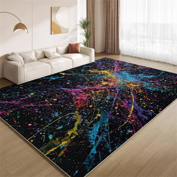 Grunge Paint Area Rugs, Colorful Splash Graffiti Carpet, Washable Non Slip Low Pile Soft Rug for Living Room Bedroom Decor Mat 5ftx8ft