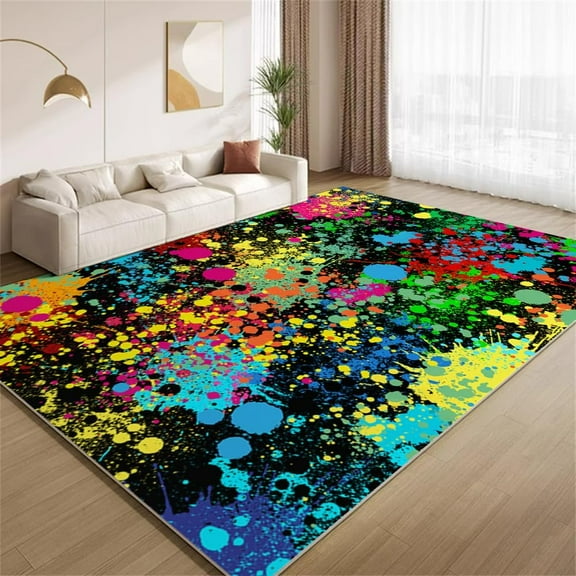 Grunge Paint Splatter Area Rugs, Colorful Graffiti Carpet, Washable Non Slip Low Pile Soft Rug for Living Room Bedroom Gameroom Decor Mat 3ftx5ft