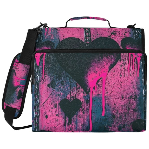 Grunge Pink-hearts Printed Zipper Binder with Handle&Shoulder Strap 2 inch 3 Ring 500+300 Sheet Capacity File Folder Organizer