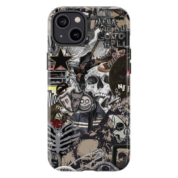 Grunge Punk Collage iPhone Case to iPhone 16 15 14 13 12 11 Pro Max Plus Mini – Skull & Dark Art Aesthetic Protective Phone Cover with Edgy Gothic Stickers