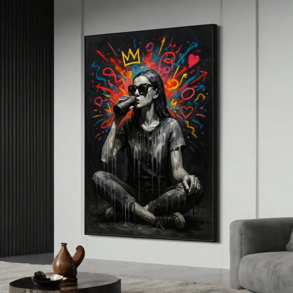 Grunge Queen In Chaos – Graffiti Pop Canvas Painting, Ready To Hang, Gift For Street Art Enthusiasts, Unframed Poster Size 8x12