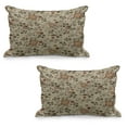 thumbnail image 1 of Grunge Quilted Pillowcover Set of 2, Floral Pattern with Fantasy Elements Swirls Curves and Dots Retro Colors, Standard Queen Size Pillow Cover Bedroom, 30" x 20", Tan Redwood Pale Brown, by Ambesonne, 1 of 1