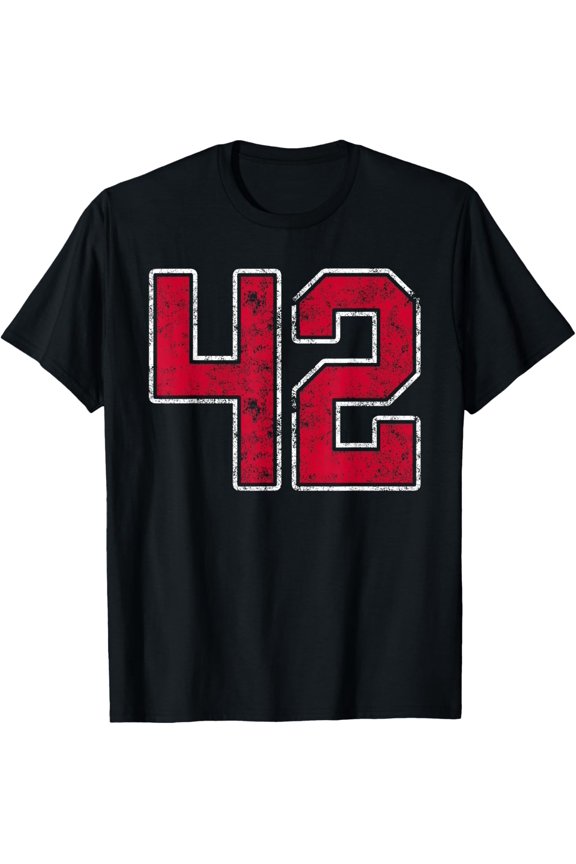 Grunge Red White Number 42 Jersey Player Uniform #42 T-Shirt