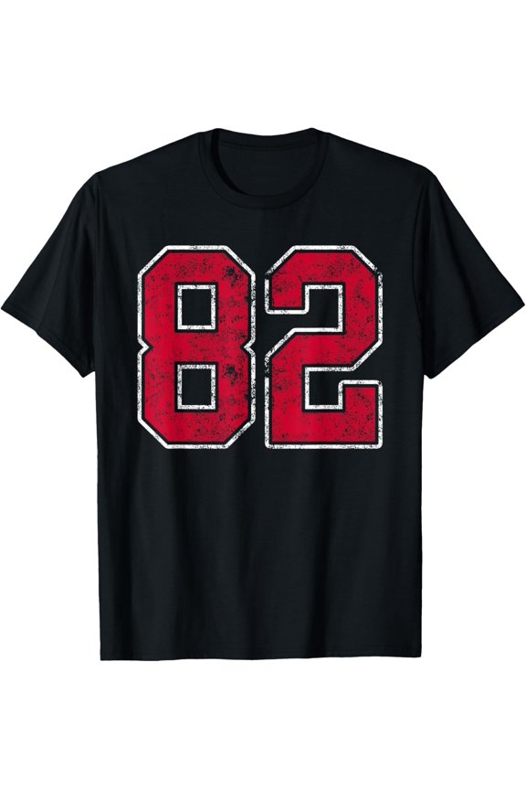 Grunge Red White Number 82 Jersey Player Uniform #82 T-Shirt