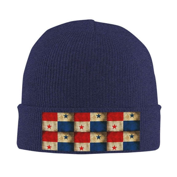 Grunge Retro Panama Flag Beanie Hat Men Women Warm Printed Cap Knit Beanies Hats Outdoor Winter Navy Blue
