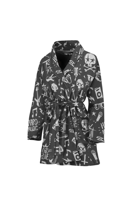 Grunge Rock And Roll Pattern Women Bathrobe One Size Univeral Fits Fashion Lightweight Plush Fleece Long Robe For Women