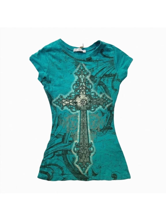 Grunge Shirts Emo Clothes Teen Girls Vintage Graphic Tee Y2k 2000s Goth Top Women Mcbling Short Sleeve Streetwear top