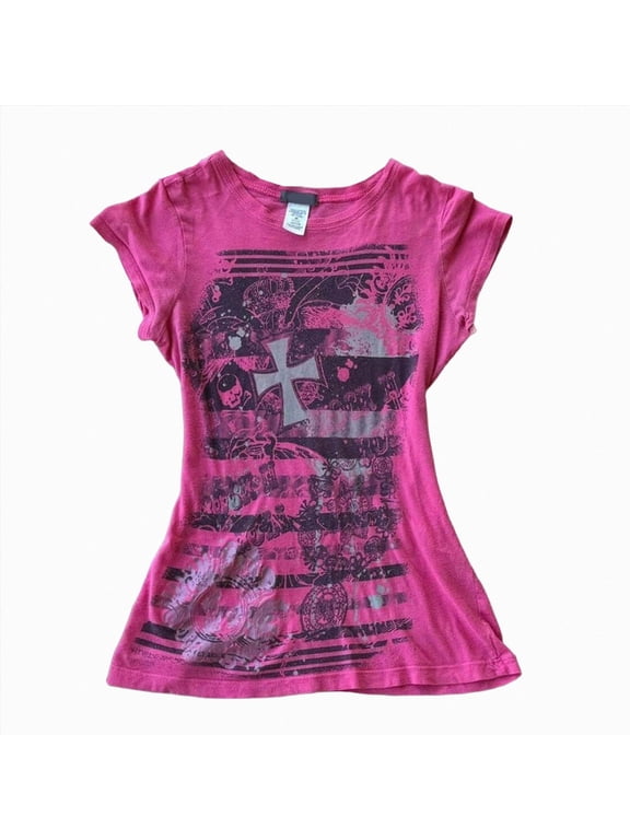 Grunge Shirts Emo Clothes Teen Girls Vintage Graphic Tee Y2k 2000s Goth Top Women Mcbling Short Sleeve Streetwear top