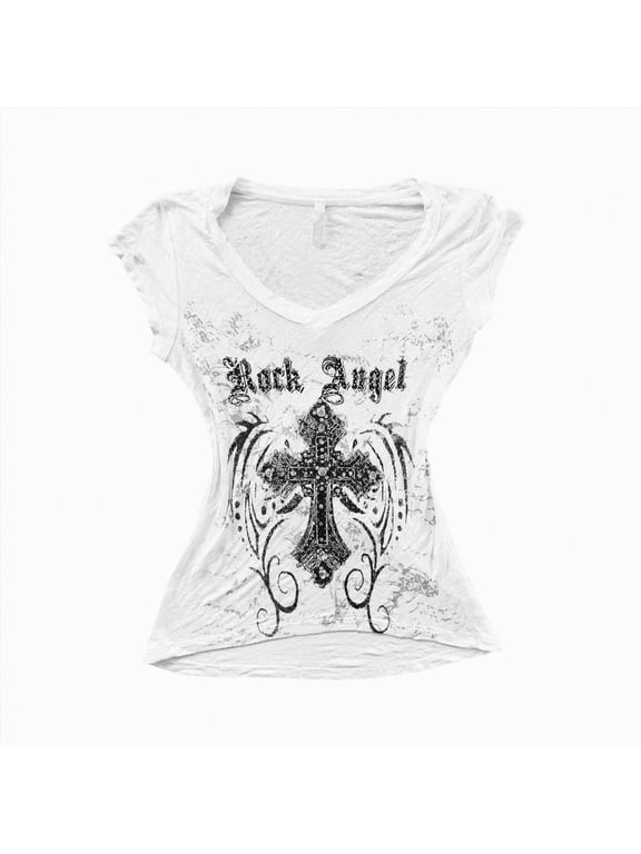 Grunge Shirts Emo Clothes Teen Girls Vintage Graphic Tee Y2k 2000s Goth Top Women Mcbling Short Sleeve Streetwear