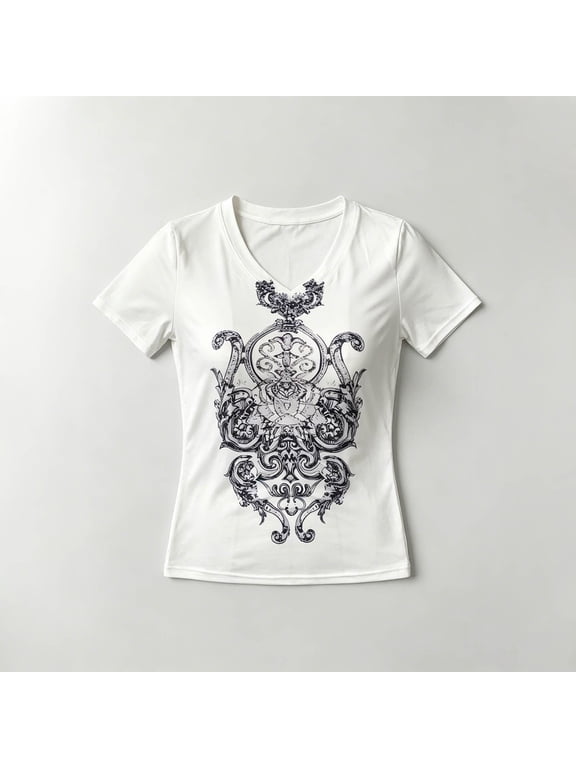 Grunge Shirts Women 2000s Graphic Tunic Tees Short Sleeve Vintage Y2k Crop Top Goth Alt T-Shirts