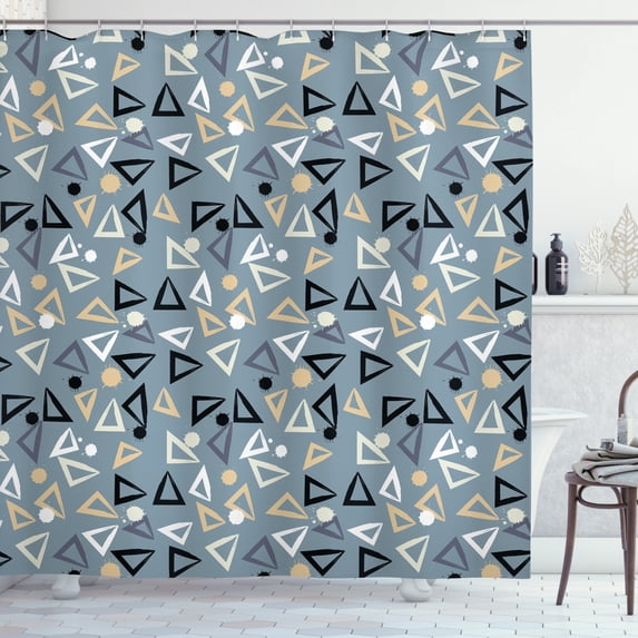 Grunge Shower Curtain, Hand Painted Style Triangles and Blots Simple Geometric and Artistic Composition, Fabric Bathroom Set with Hooks, 69W X 84L Inches Extra Long, Multicolor, by Ambesonne