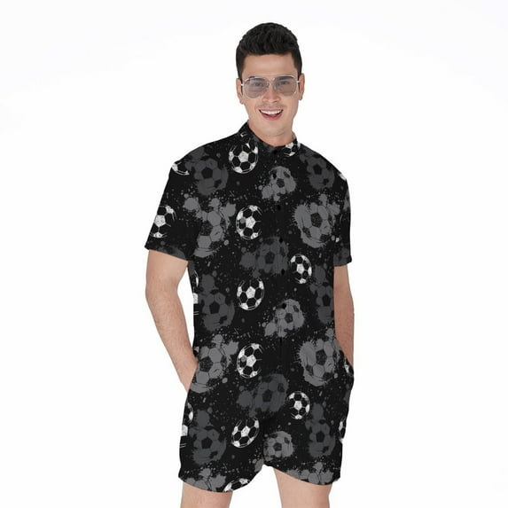 Grunge Soccer Ball Pattern Short Sleeve Men'S Rompers Casual Summer Jumpsuits Outfit