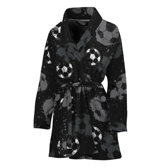 Grunge Soccer Ball Pattern Women Bathrobe One Size Univeral Fits Fashion Lightweight Plush Fleece Long Robe For Women