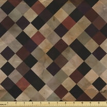 Ambesonne Grunge Fabric by the Yard Upholstery, Antique Brown Toned Grid, 2 Yards, Multicolor